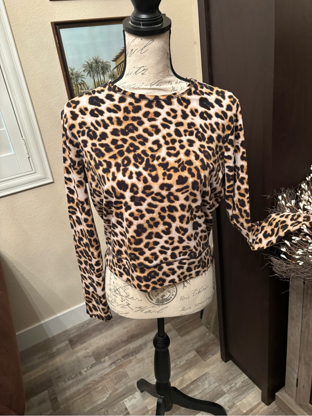 New York & Company Leopard Print Long Sleeve Top in Brown and Black